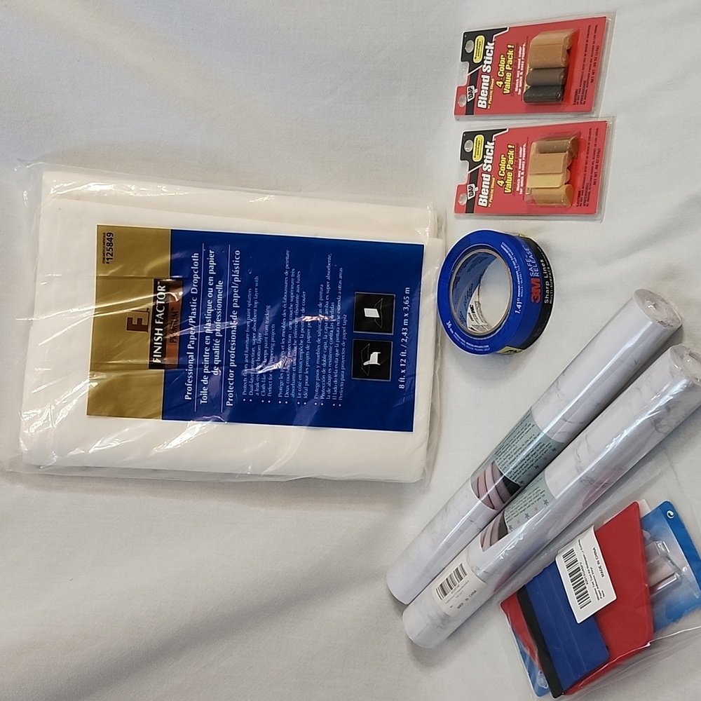Marbled contact paper & kit with DropCloth, 3M Tape and Wood Blend Sticks Set